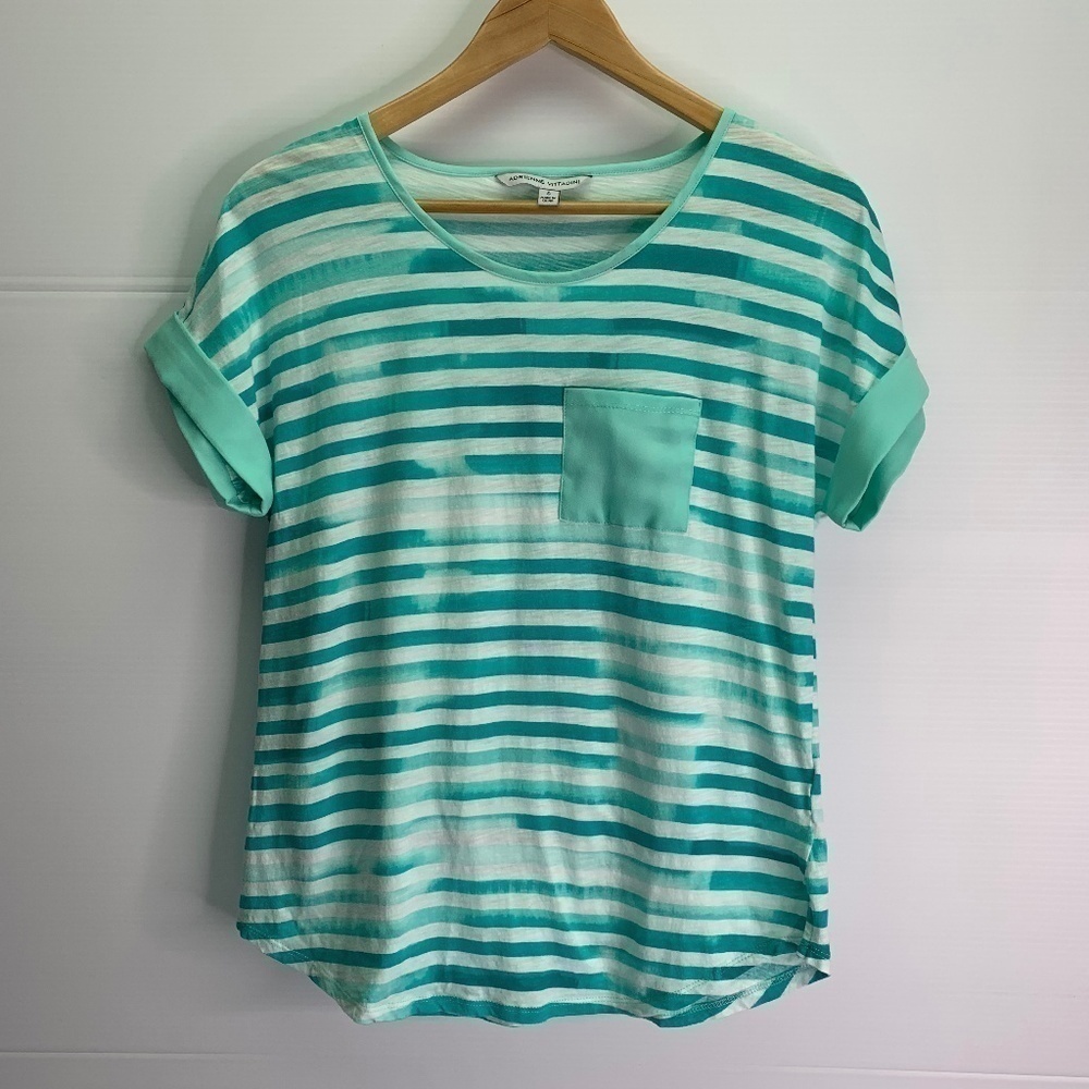 Adrienne Vittadini Green Striped Short Sleeve Tee